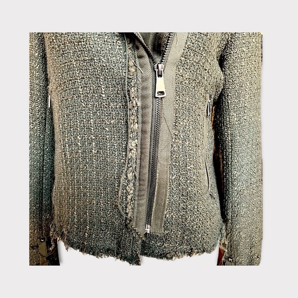 Maison Cinqcent Tweed Military Jacket Zipper Detail Moto Military Jacket Small - Picture 6 of 12